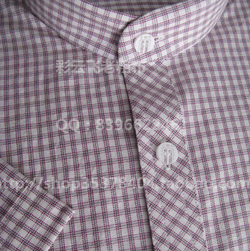 手织中式竖领半袖土布有大码衬衣