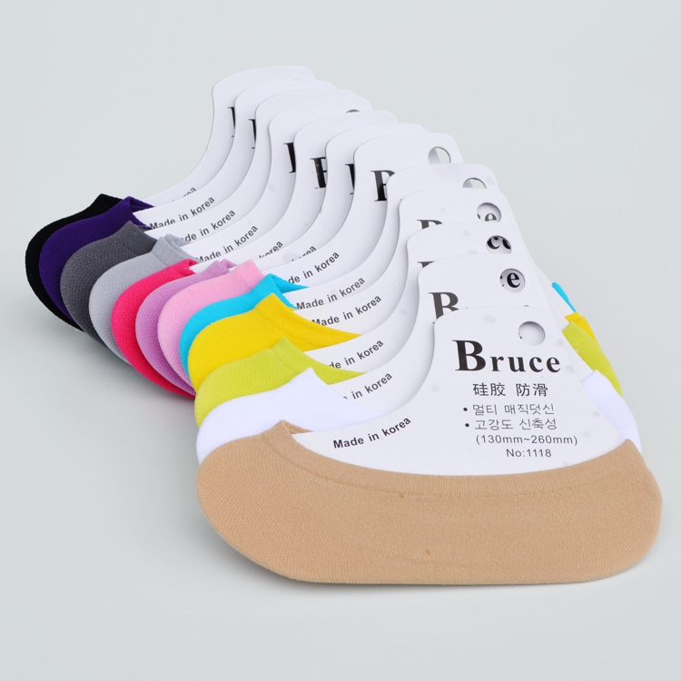 包邮12双装布鲁斯女隐形袜莱卡棉夏季浅口硅胶防脱滑女船袜子多彩