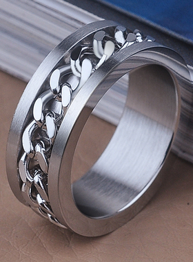 开啤酒瓶盖可转动链条男士戒指