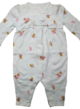 乐天BABY*外贸美单 0-3个月新生儿白色小熊全棉长袖哈衣连体衣