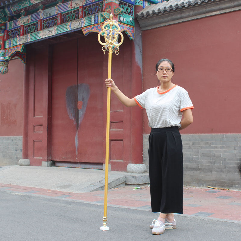 宇卓铜器 纯铜锡杖 黄铜禅杖 贴金禅杖四股鎏金禅杖工艺品摆件