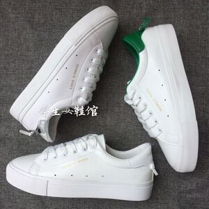 环球春系带小白鞋女韩版厚底低帮皮面透气学生帆布鞋平底运动板鞋