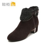 Female boots fall/winter shoe shoebox Europe suede belt buckle round head rough fashion boots for 1115607235