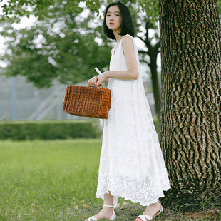 新款 白色气质雪纺裙子 孕妇装 夏装 韩国孕妇长裙刺绣蕾丝连衣裙无袖