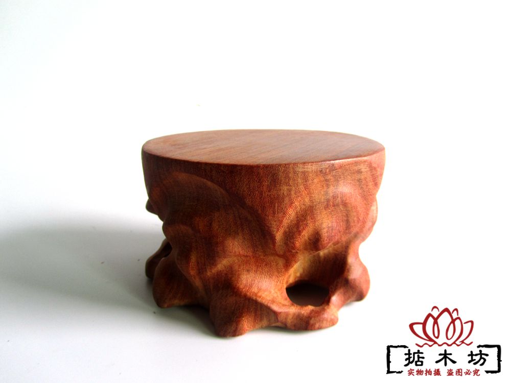 玉器红木雕奇石底座工艺品摆件 茶壶根雕小底座 杂木圆单高底座