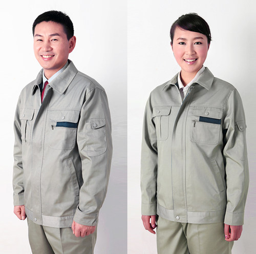 高档浅灰长袖男女款套装劳保服