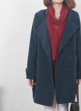 棉麻宽松大码中长款毛呢外套