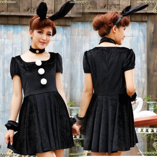 连衣裙兔女装 欧美性感黑色兔子舞服装 万圣节兔女郎演出服连衣裙