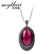 Thai Thai silver jewelry 925 Silver fashion under the vintage red corundum Lady sweater necklace pendant