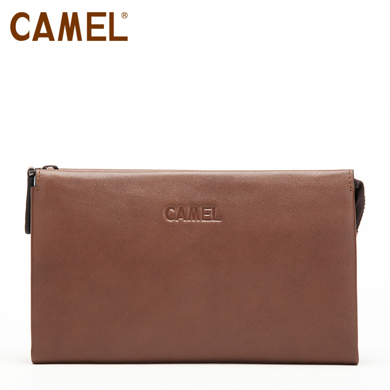 【非卖品】camel骆驼 纯色牛皮手拿包 欧美时尚手拿包包 横款