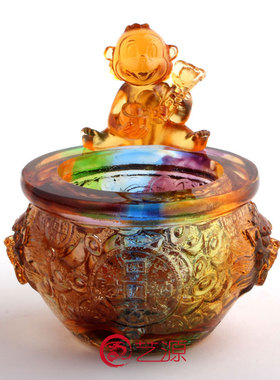 如意琉璃家居客厅前台摆件送福纳