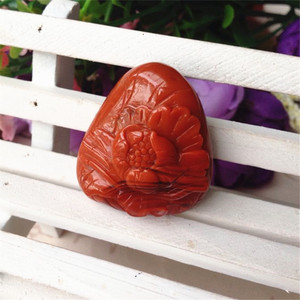 精品南红玛瑙花卉项坠 天然柿子红火焰纹玉石牡丹吊坠  配饰挂件