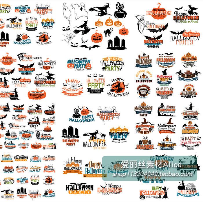 [392]欧美万圣节英文banner横幅LOGO图标icons AI矢量设计素材