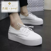 Puqi Korean spring 2016 low shoes with thick flat leather strap platform shoes at the end of circular head shoes