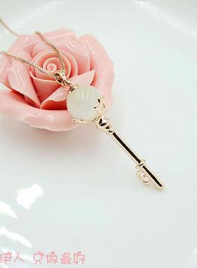 玫瑰金猫眼石简洁风钥匙项链包邮