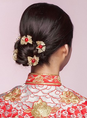 新娘饰品古装凤冠头饰秀禾和服民族风金色红色流梳中式步摇发钗风