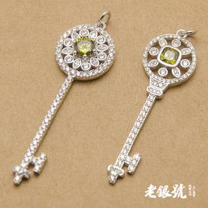 S925纯银镶钻黄色水晶全钻太阳花钥匙项链吊坠工厂NB代发S33C