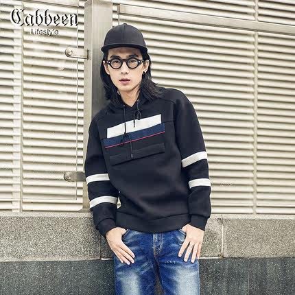 专柜新品卡宾男装 连帽修身长袖卫衣男士套头