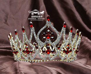 皇族进口水钻红黑宝石选美新娘影楼颁奖舞会派对女大皇冠圆皇冠
