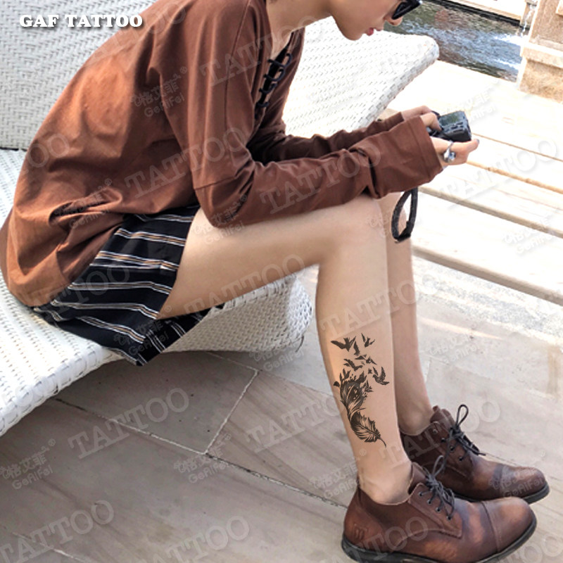 格艾菲飞翔羽毛纹身贴防水男女仿真性感飞鸟情侣图腾腿部刺青