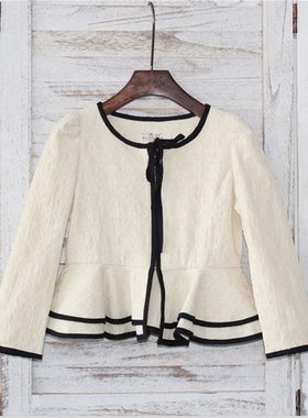 宝儿春秋款薄外套童装圆领开衫上衣荷叶边修身外套21219