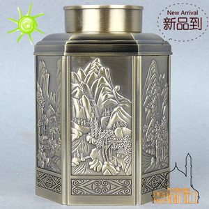 新款俄罗斯欧式六边立体雕花茶叶罐新婚家居彩锡茶叶筒茶叶盒茶馆