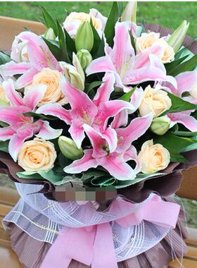鲜花海南百合情人节香槟玫瑰