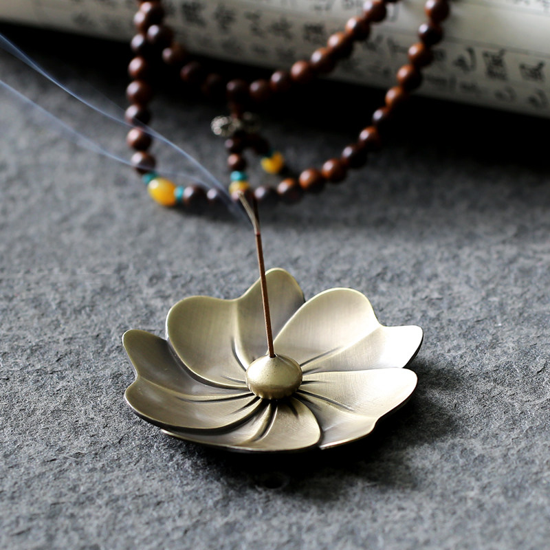 仿古香炉居室檀香盘香炉点香盘香托 莲花沉香线香炉香插香座