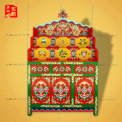 藏式古典彩绘佛龛神堂柜供桌佛台供台仿古做旧家具实木家用佛台柜