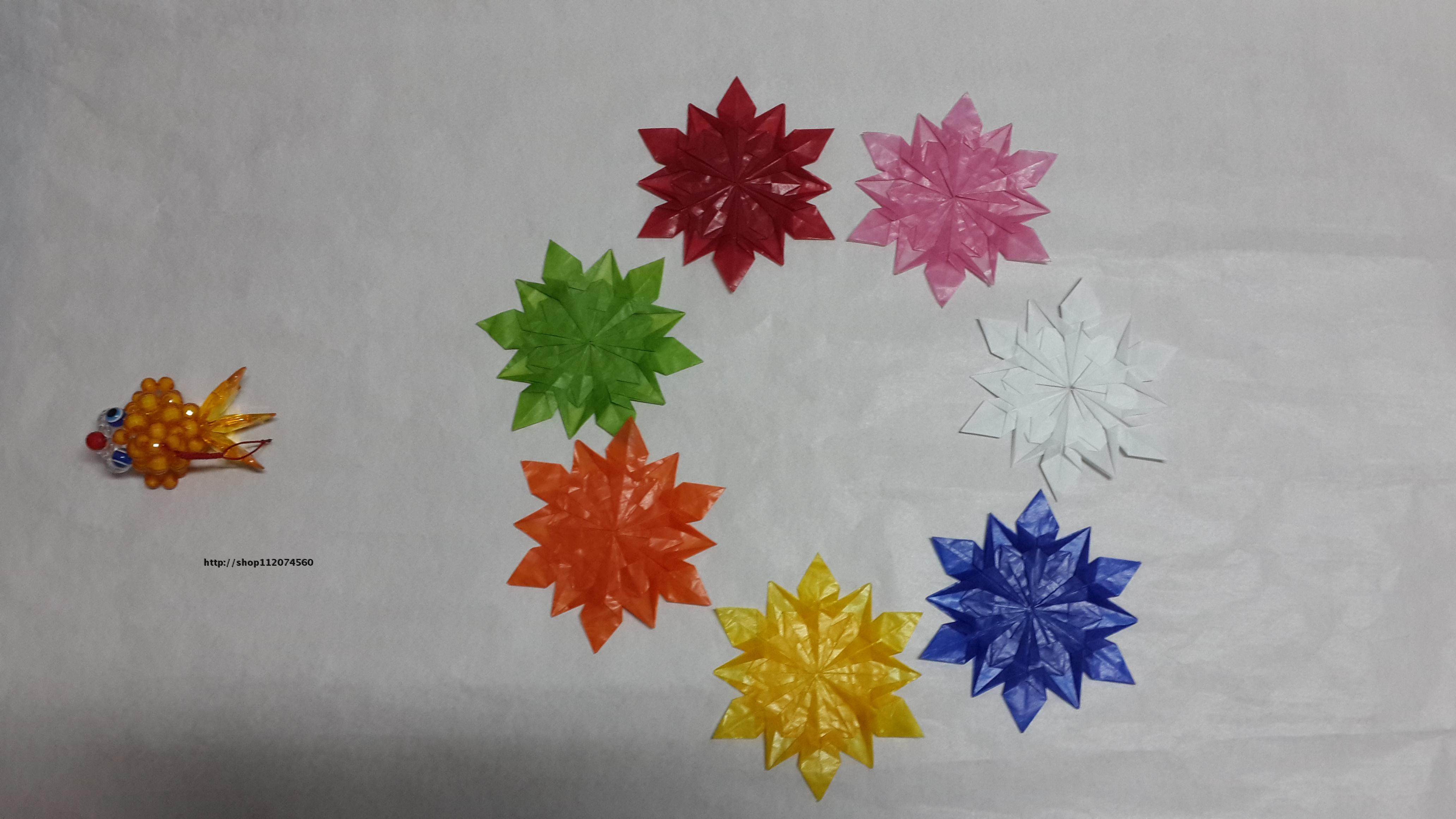 纯手工折纸七彩雪花 半透明蜡纸 晶莹剔透 节日礼物 装饰品