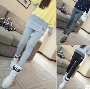 修身 女 秋冬韩版 大码 百搭包臀裙裤 加绒加厚假两件打底裤 包邮 裙裤