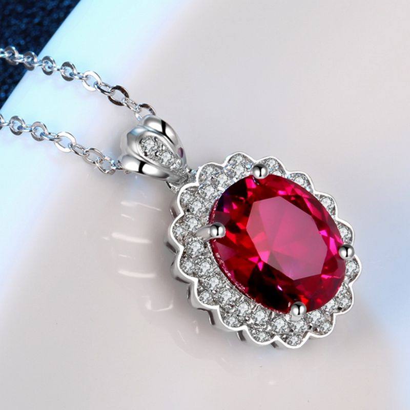 红宝石项链女彩宝纯银镀18k金彩色宝石项坠碧玺吊坠珠宝配饰品
