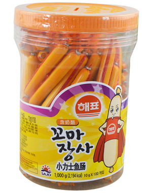 韩国海牌菁品小力士鳕鱼肠整罐(10g*100根) 宝宝儿童奶酪鳕鱼肠