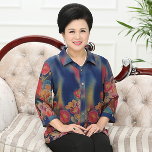 7中老年8女装9春秋胖妈七分袖衬衫200斤中袖衬衣宽松特大码5XL码6