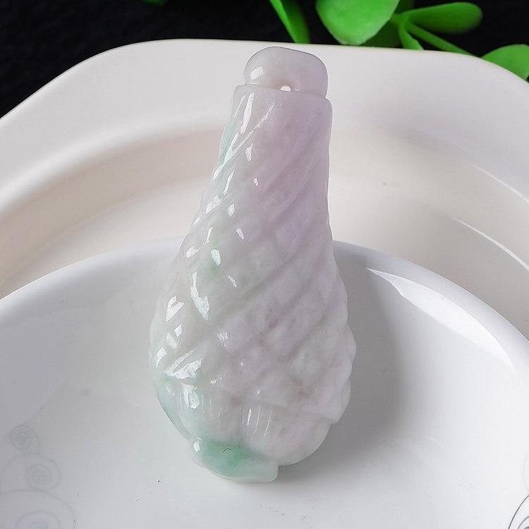 玉石寨玉器 保真四会翡翠冰糯种淡紫罗兰鸡腿吊坠正品缅甸a货挂件