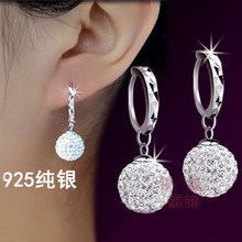 奥地利闪钻水晶球耳环耳挂 正品 礼物 925纯银耳坠耳扣女 韩国时尚