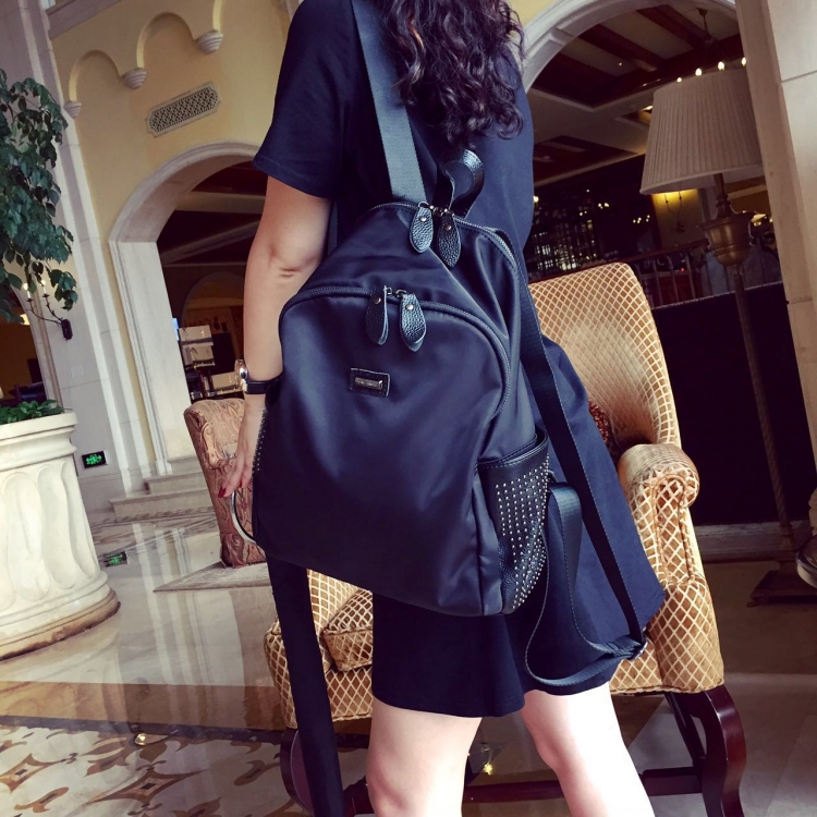 Rabbit wolf house rivet backpack womens bag Korean Oxford cloth with leather travel leisure backpack fashion schoolbag