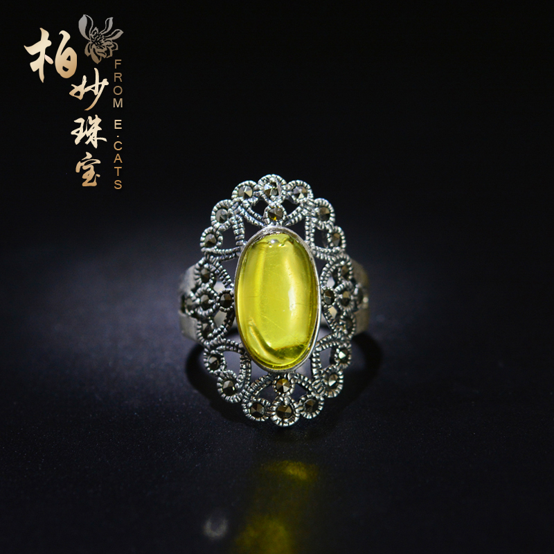 cats天然琥珀金珀随形戒面女款开口戒指指环附鉴定证书