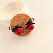 Love the Korean version of new stylish bow rhinestone flower Stud Earrings for Red Pearl sweet temperament-mail