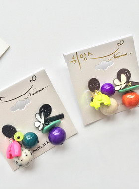 Nuance韩国进口正品代购耳饰荧光色大象小雏菊镂空元素球球耳环