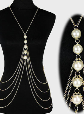 欧美热销时尚大牌高贵女王范多层流苏珍珠身体链Body chain G0306