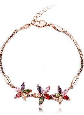 欧美风炫彩锆石玫瑰金手链