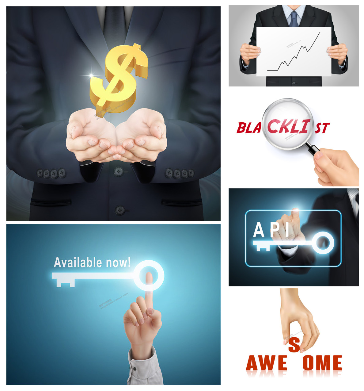 A1084矢量扁平化商务人士手势金融工作业绩PPT素材 AI设计素材