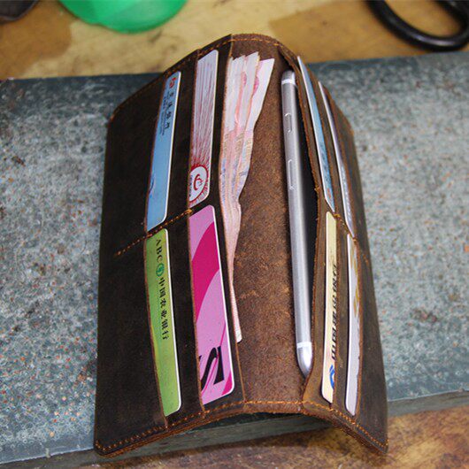 小河家真皮长款钱包特价清仓疯马皮卡位大钞位简单实用