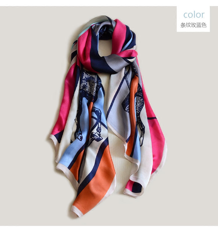 欧美范大牌动物印花真丝桑蚕丝围巾春夏薄款防晒丝巾