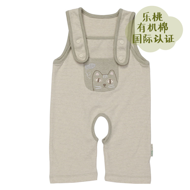 【断码清仓】乐桃有机棉婴儿开裆背带裤纯棉新生宝宝长裤子