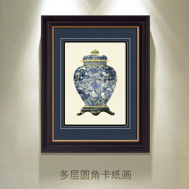 卡农新款 现代美式欧式家居客厅装饰画 多层卡纸画挂画青花瓷图片