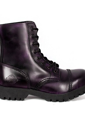 美国潮牌Nevermind 正品 PURPLE Leather 深紫色中筒平跟马丁靴