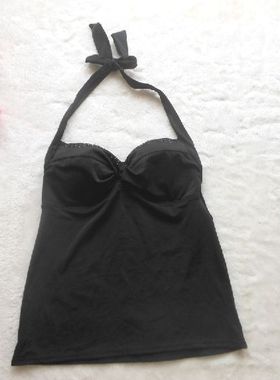 F374外贸原单高品质时尚黑色钉珠聚拢保守显瘦分体背心上衣