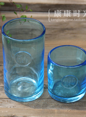 {康康时光} H2O蓝色透明玻璃杯 冷水杯茶杯果汁杯饮料杯